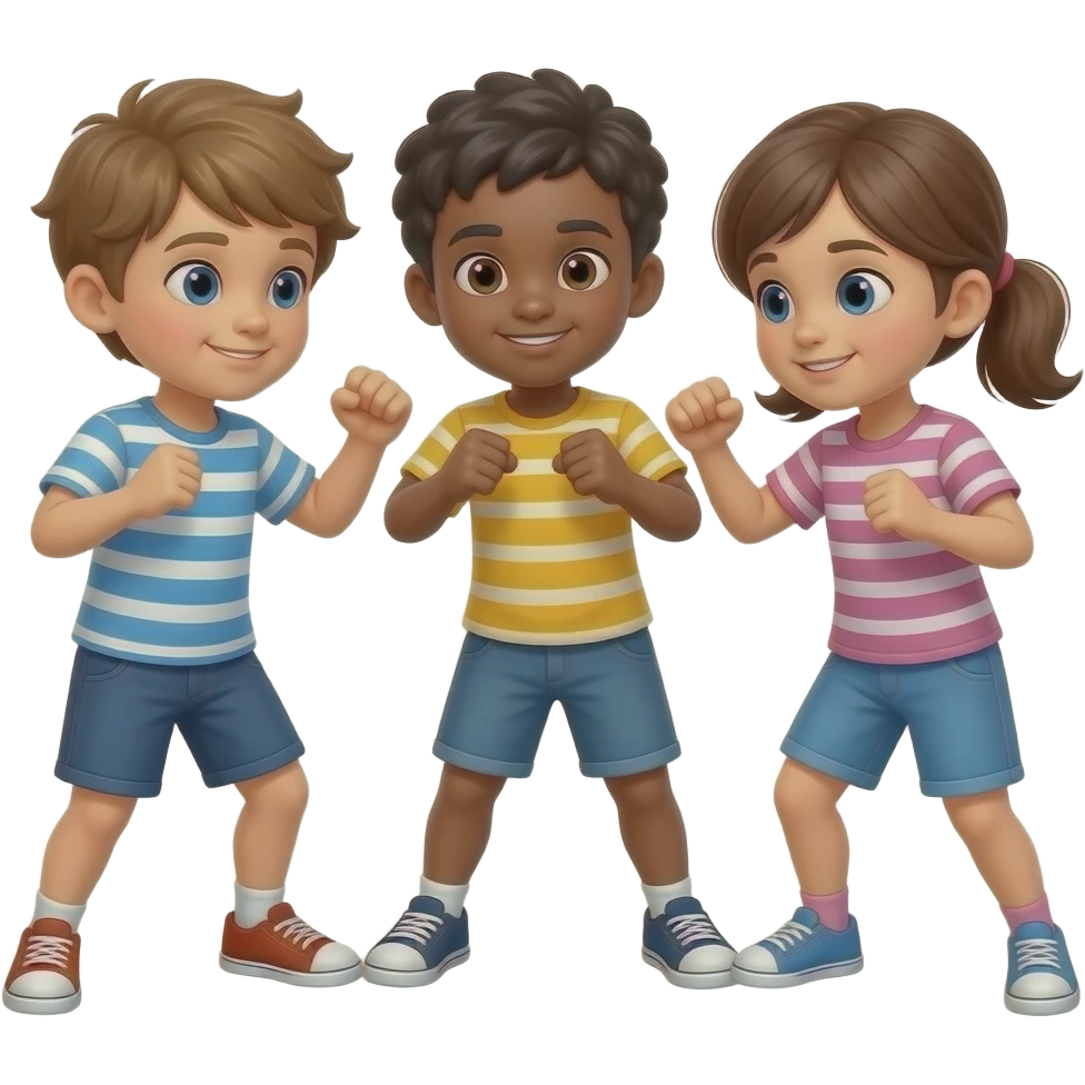 A detailed iOS-style emoji of three kids fighting emoji