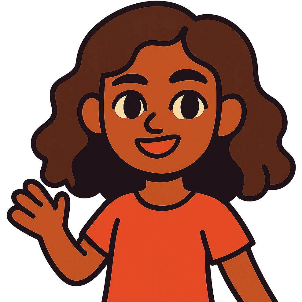 brown girl with wavy hair and brown eyes in vibrant toon style emoji