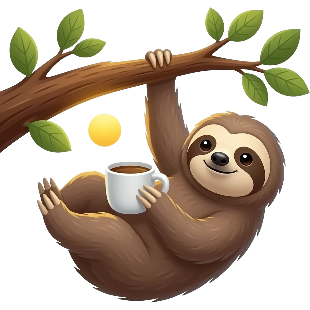 sloth tree morning coffee hanging sunrise emoji
