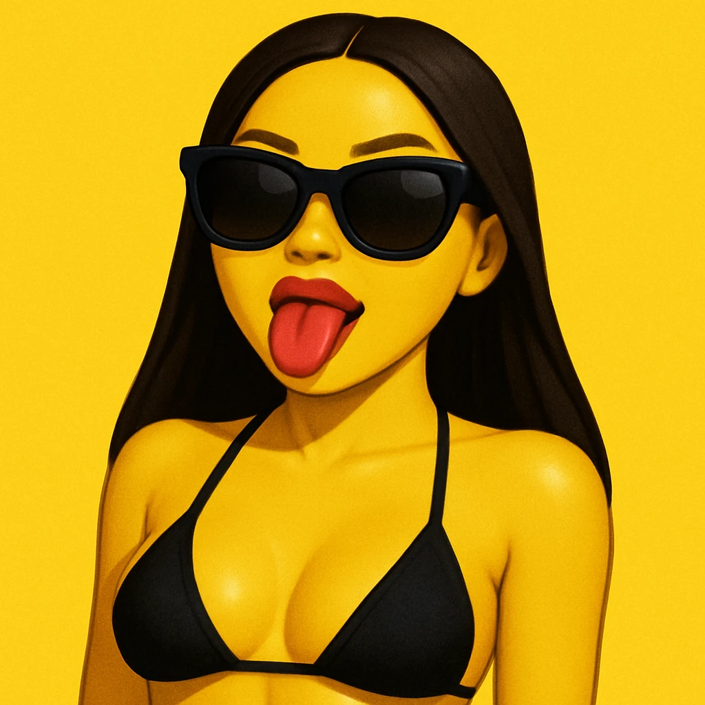 baddie in a bikini, sunglasses, tongue out, emoji emoji