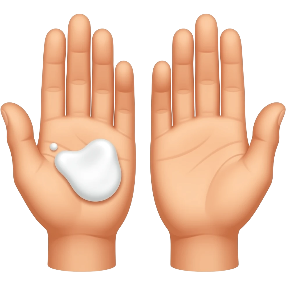 Two open, palms-up hands with a dollop of white cream centered in each palm emoji