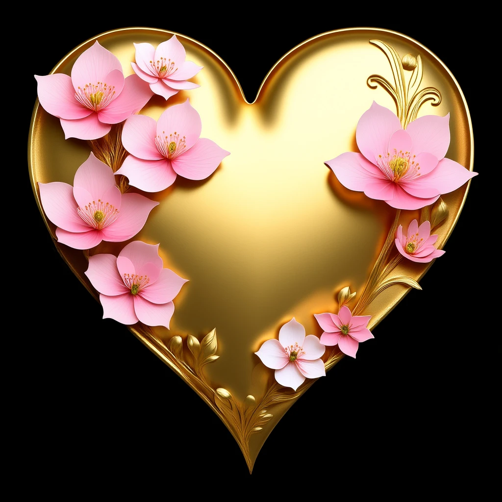 heart with sakura and gold accents emoji