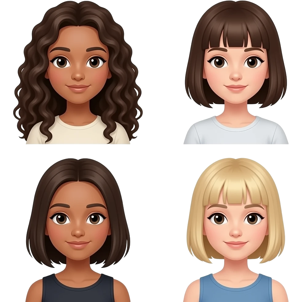 Three white girls two curly brunettes one with longhair one with short, and a blonde with short straight hair. emoji