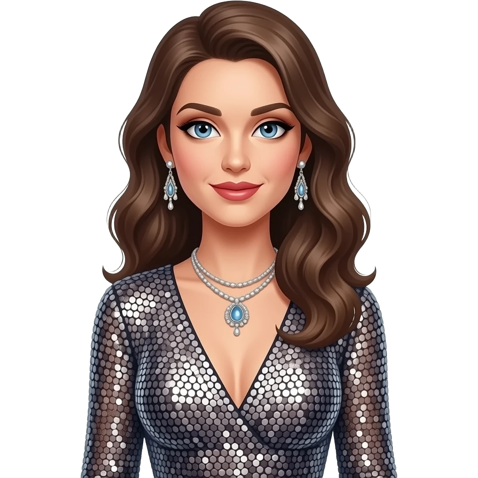 Create a glam diva girl wearing something sparkly facing forward emoji