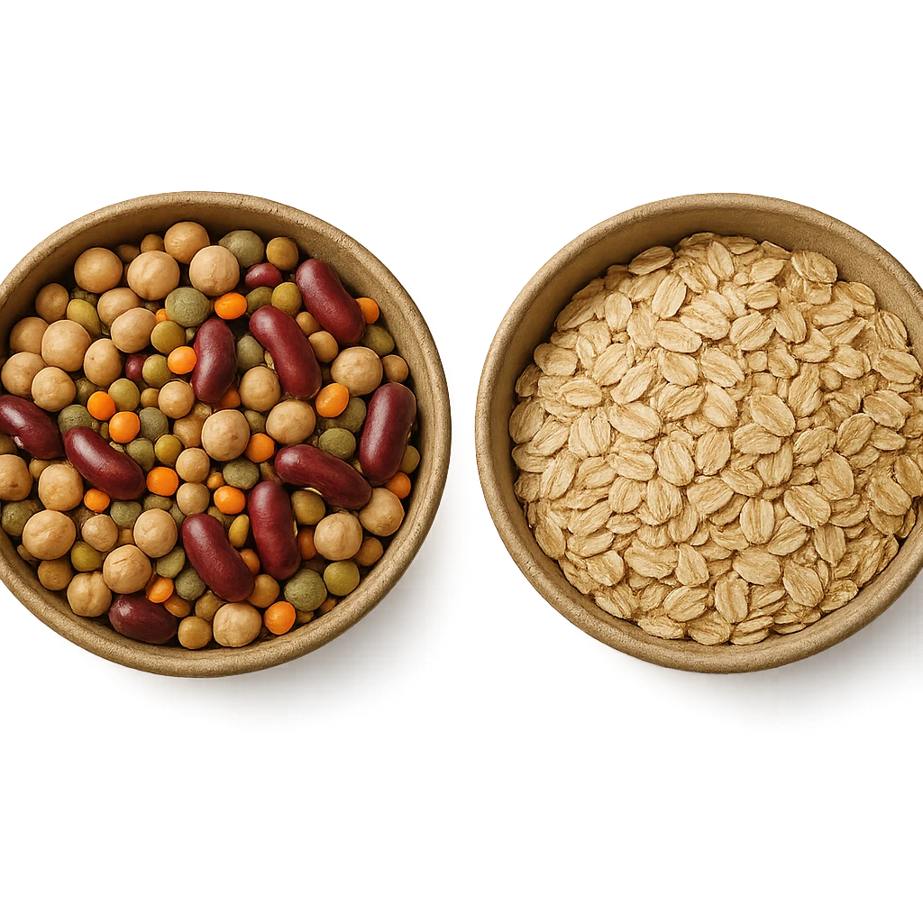BOWL DI LEGUMI INSIEME A BOWL DI FIOCCHI DI AVENA,  iperrealistico 4k emoji