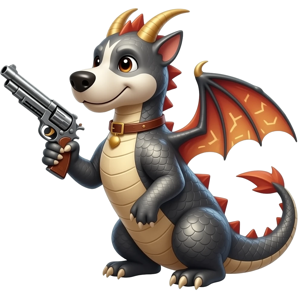 An electric dog dragon with a gun emoji