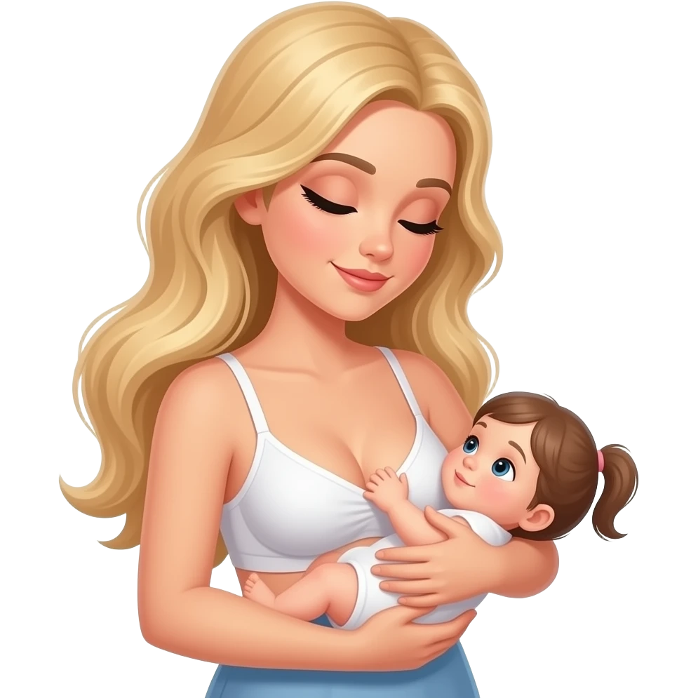 Cute blonde woman breastfeeding baby girl emoji