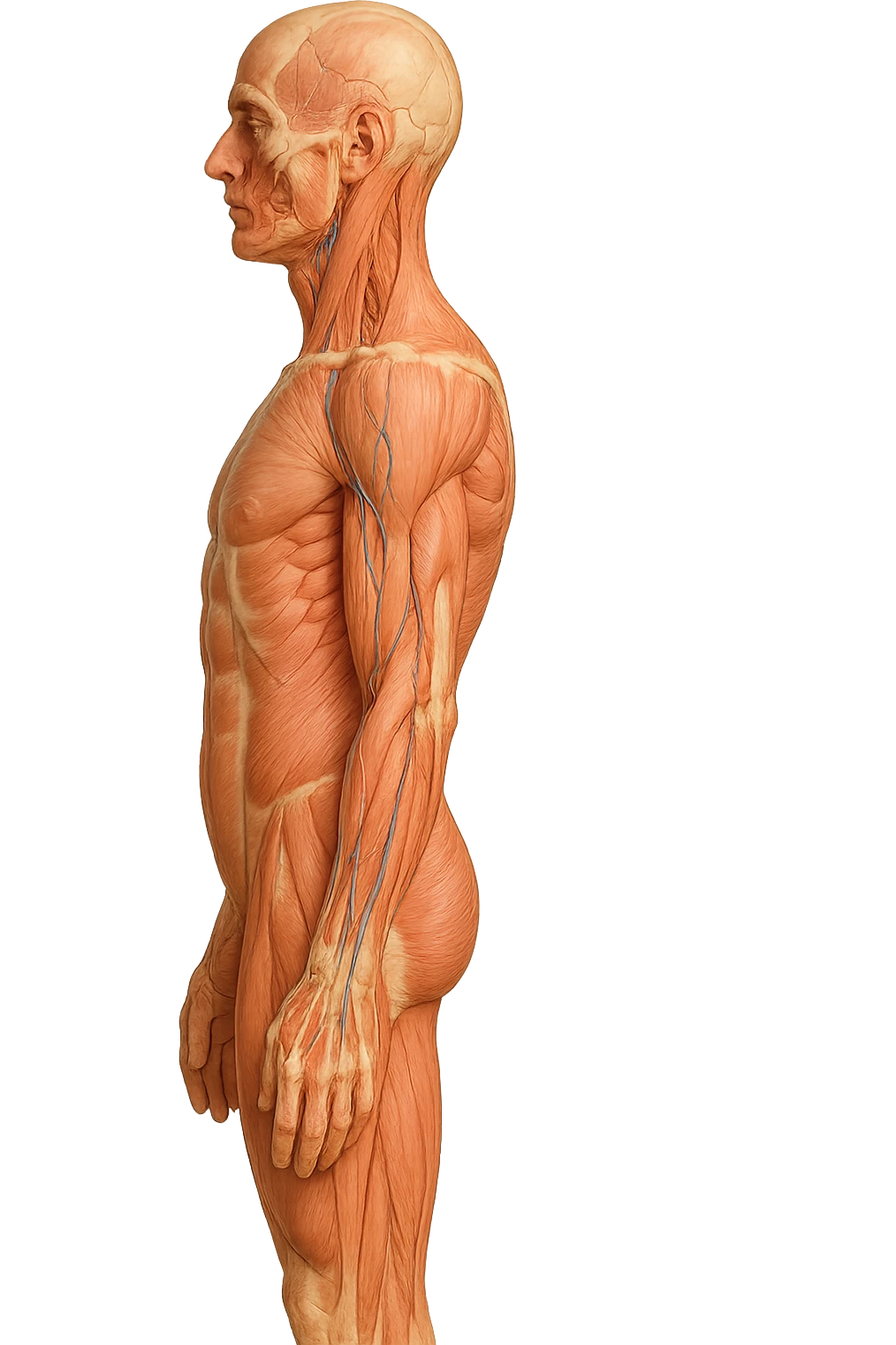 corpo umano anatomico di profilo realistico con schiena piatta, iperrealistico 4k emoji