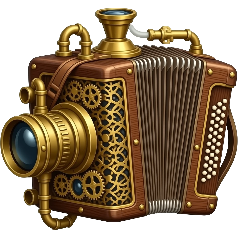 steampunk wooden eccentric camera obscura on accordion emoji