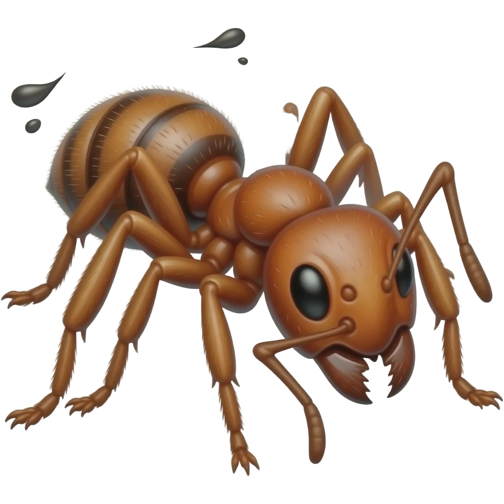 A red moderately muscular ant, cartoon style emoji