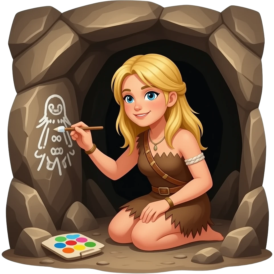 blonde cavewoman making cavepainting emoji