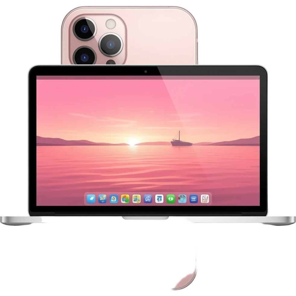 Pink iphone and macbook with light pink aura wallpaper emoji