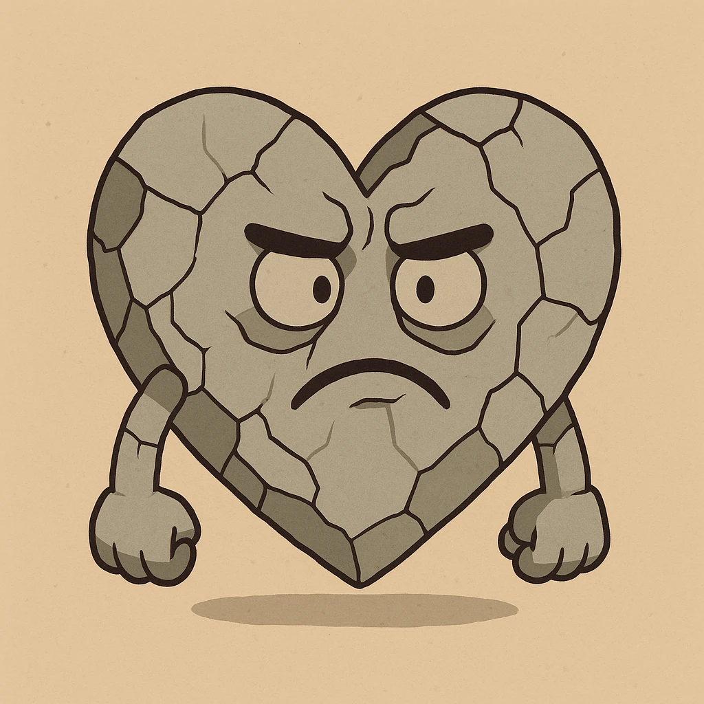 a heart made of stone, cartoon style emoji