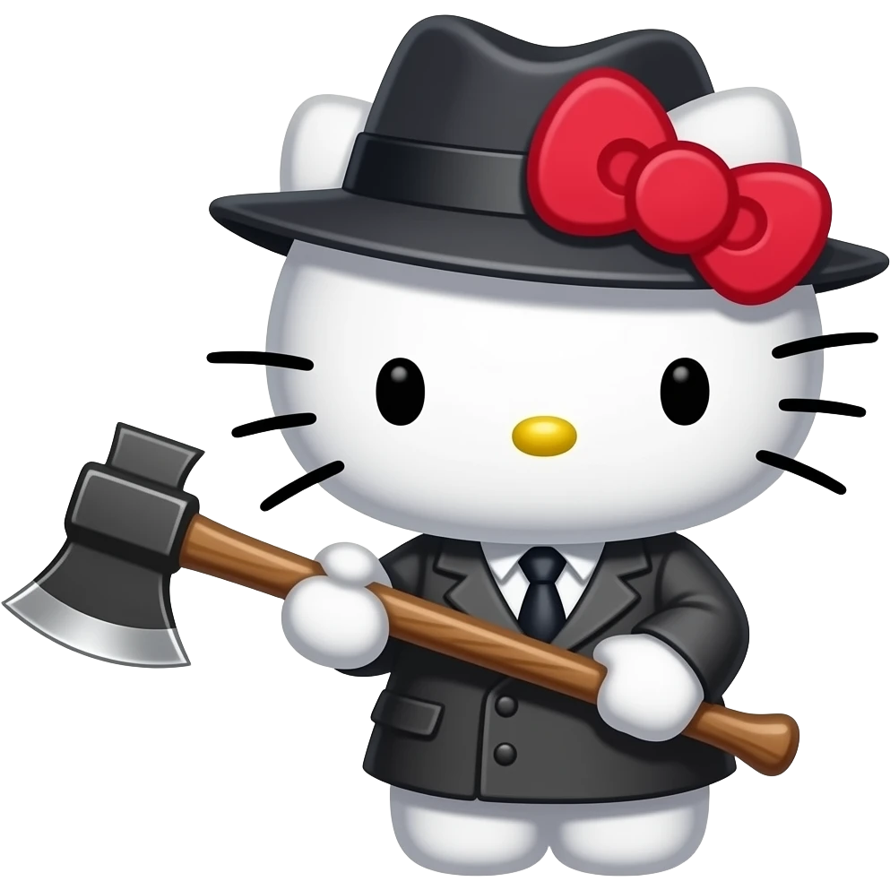 hello kitty disfrazada del personaje de crimen y castigo al asesinar a la usurera con una hacha emoji