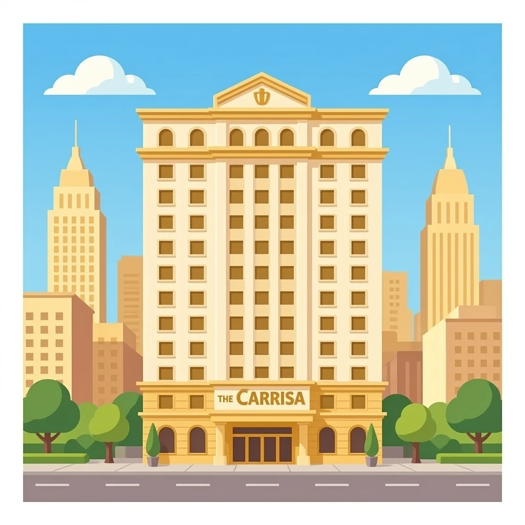 The Carrisa: pixar-style 3D emoji style, glossy surface, soft shadows, white background, centered, no text, tall hotel , gold and warm cream tones, emoji