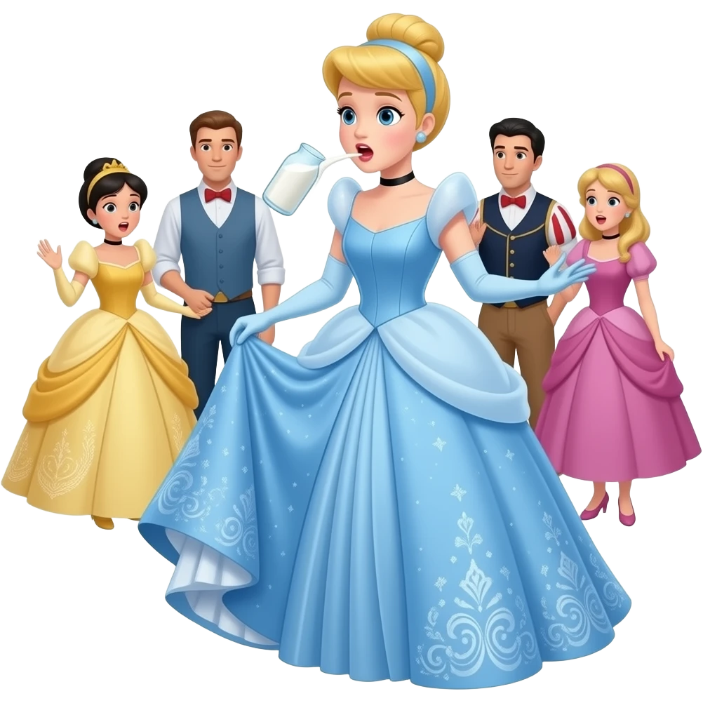 Cinderella spits milk, everywhere panic emoji