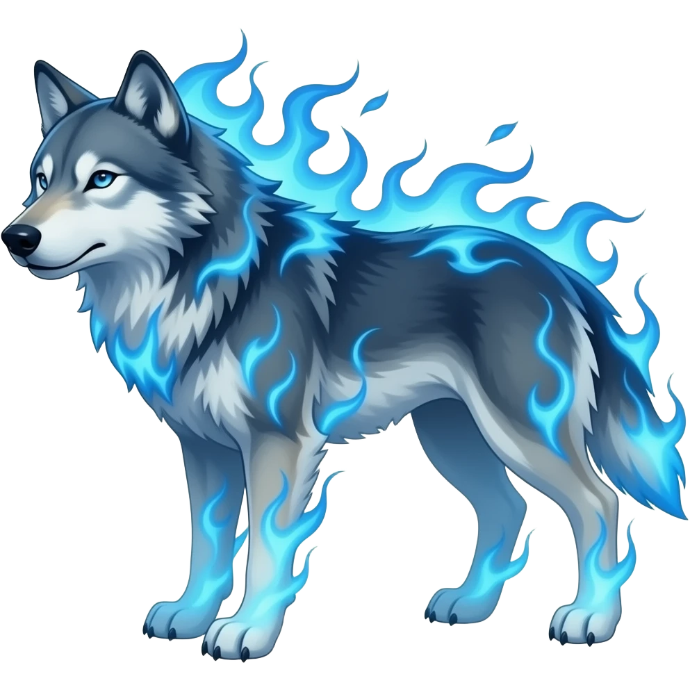 Wolf with blue flames emoji