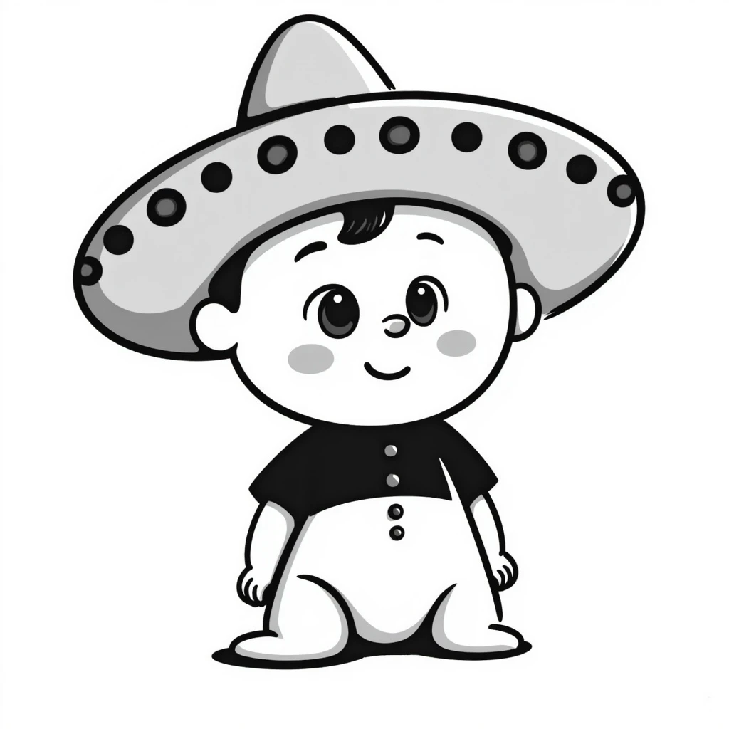 baby with charro hat, hand drawn black doodle style emoji