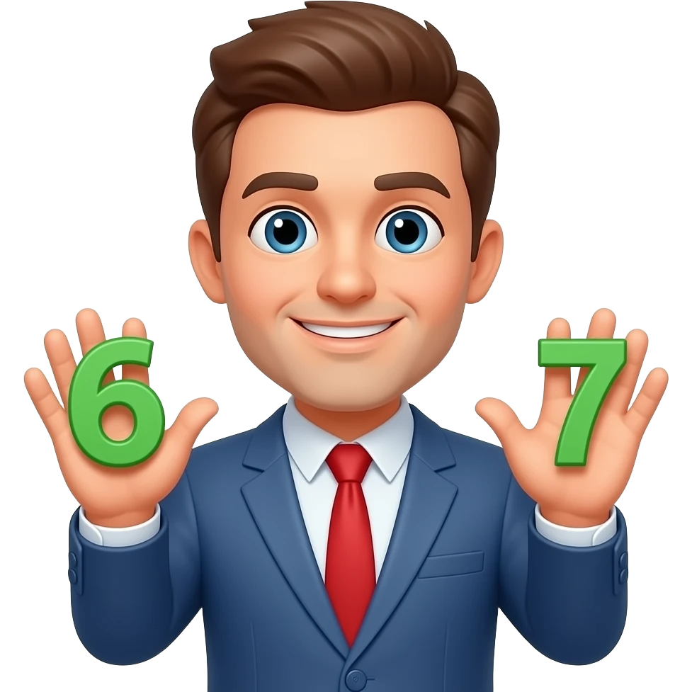 Make a emoji of the joke 6 7 make him holding the 6 7 in his palms emoji