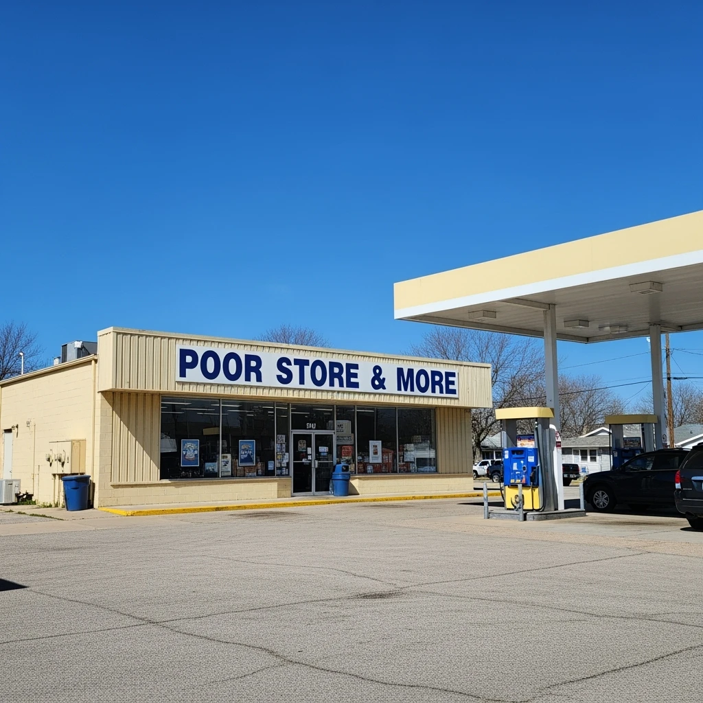 Gas station named Poor Store & More emoji