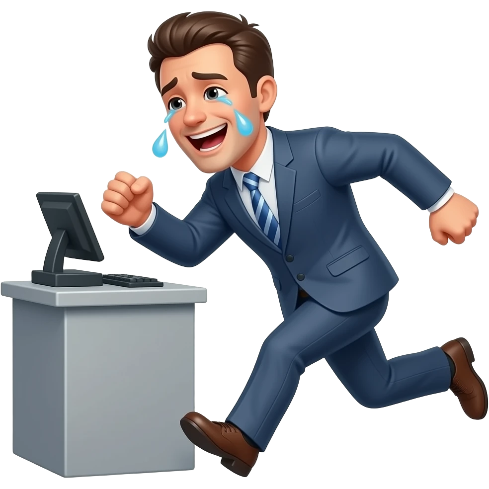 Ice agent chasing a crying adult cashier while laughing devious emoji