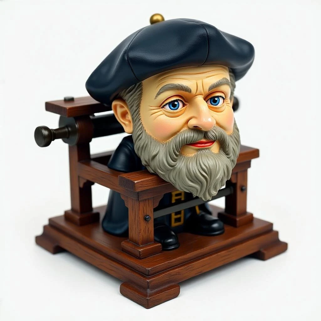Печатный станок Гутенберга в стиле и с текстурами Bobblehead, прозрачный фон emoji