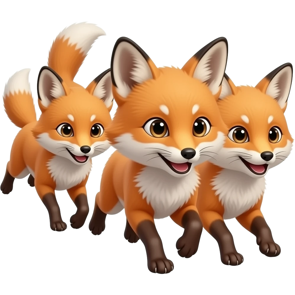 3 Baby Japanese Red Foxes chasing each other emoji