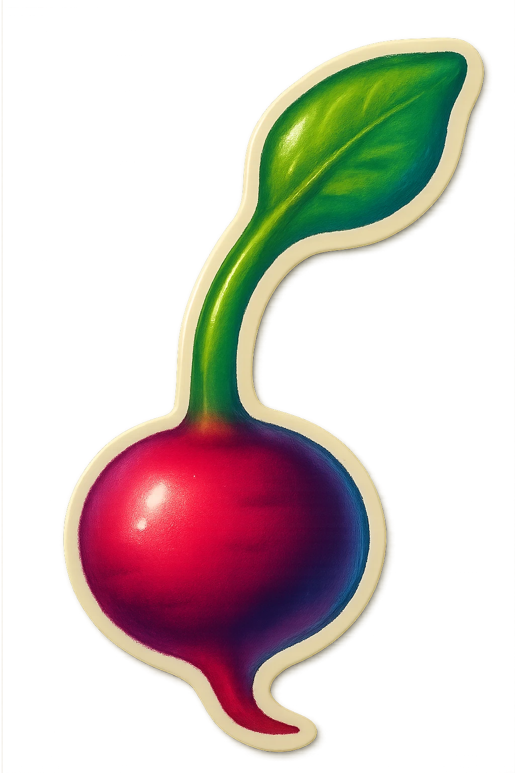 Make the beet's green leaf stem much longer in a retro stickers emoji style. emoji