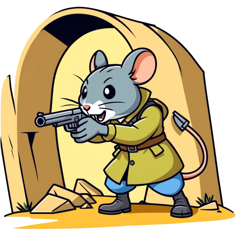 Girl RaT angry firing gun inside war trench emoji