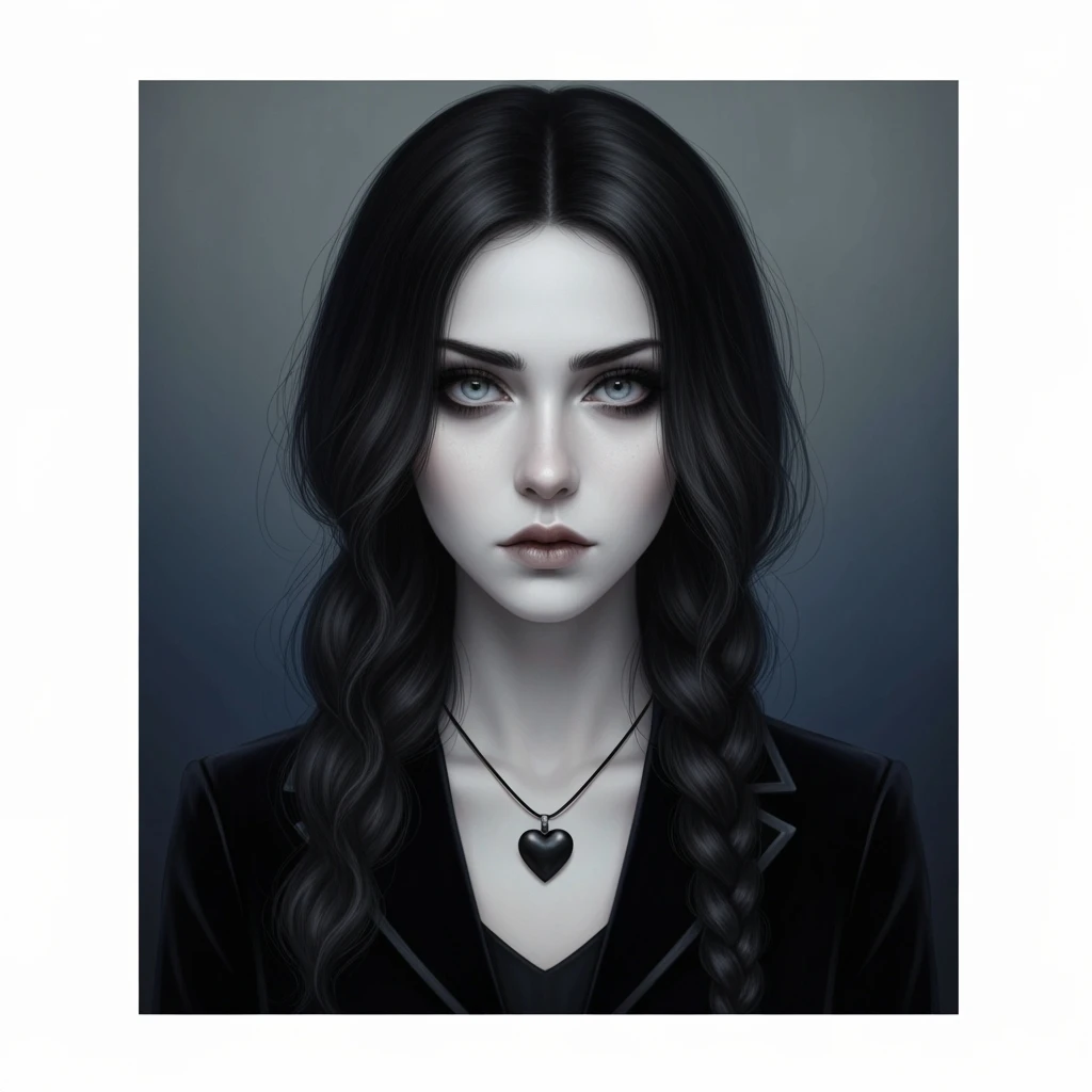 goth profile picture with a heart accent, cute, expressive, minimal, variation 3 emoji