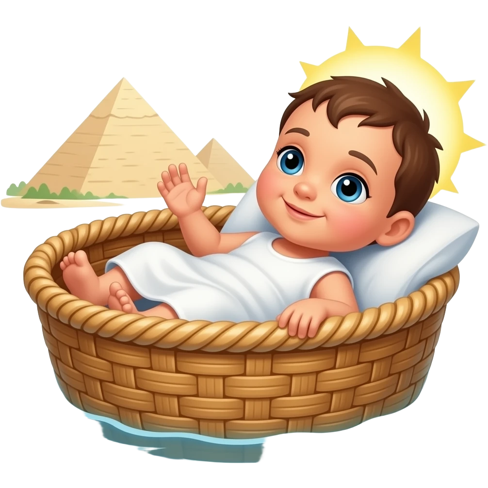 Baby Moses found in a basket going down the Nile river emoji