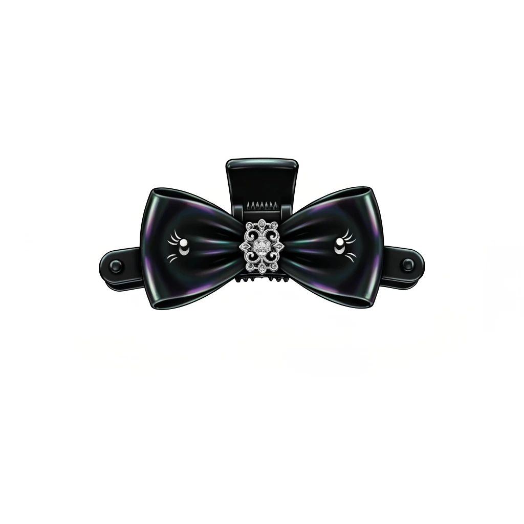 goth bow hair clip, cute, expressive, minimal, transparent background emoji