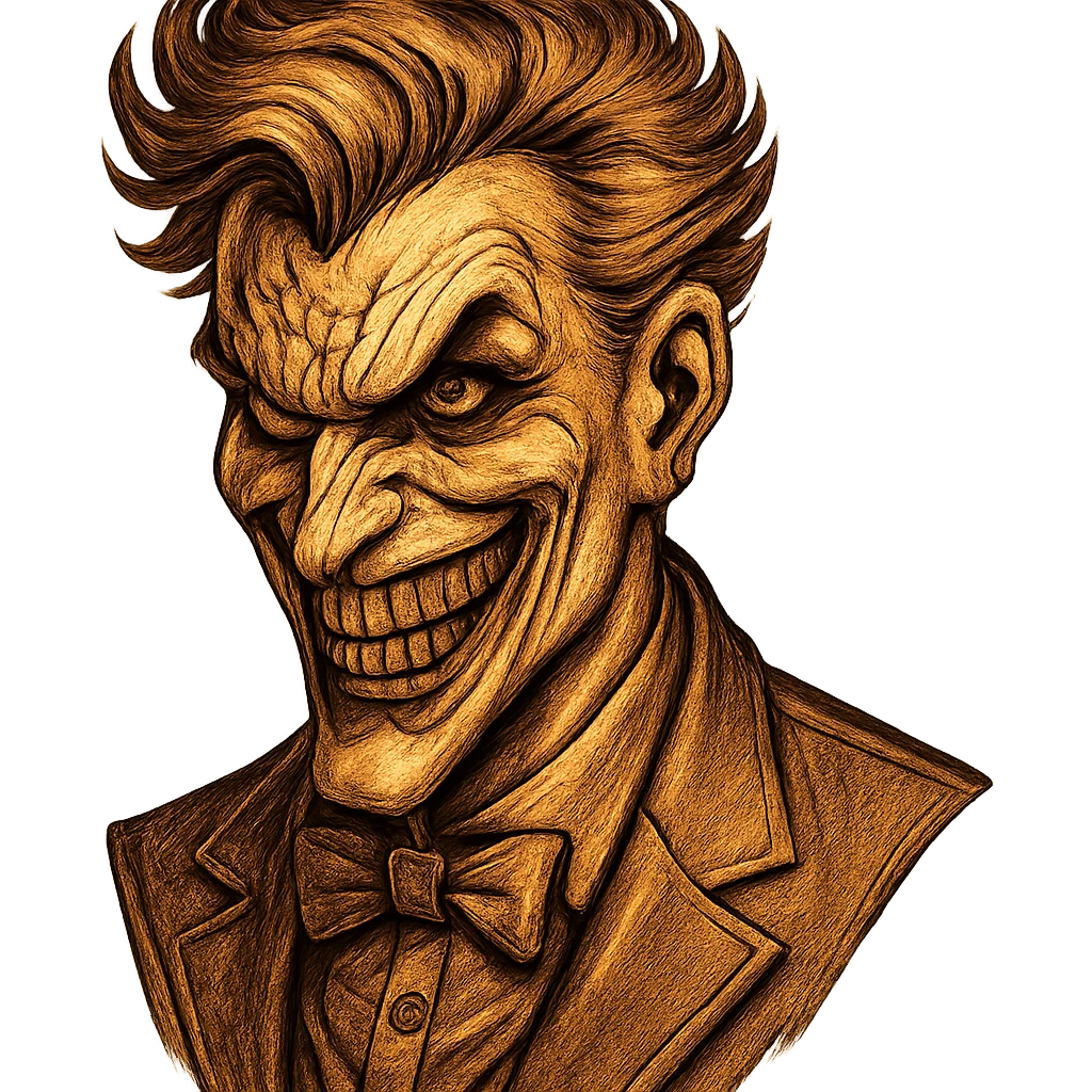 joker face, bronze tones, comic-inspired, sharp lines emoji