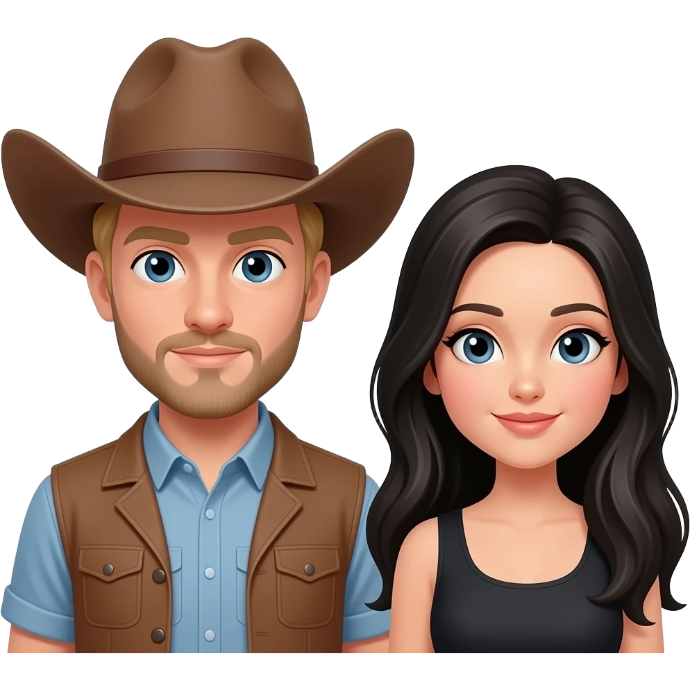 Vaquero con sombrero, güero y con barba cerrada, con su novia de cabello largo negro. emoji