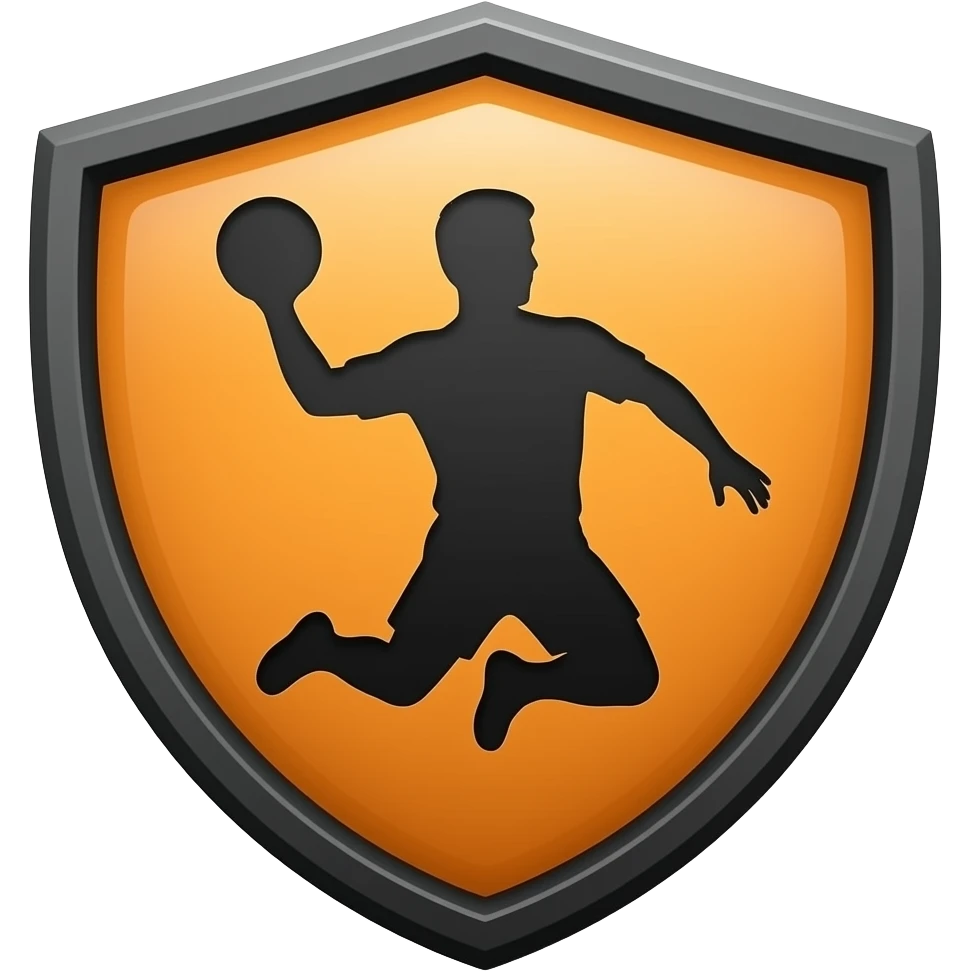 Logo noir et orange avec un handballeur en noir avec un ballon dans la main le logo a une forme de blason je veux qu’il y ai que du noir et orange emoji