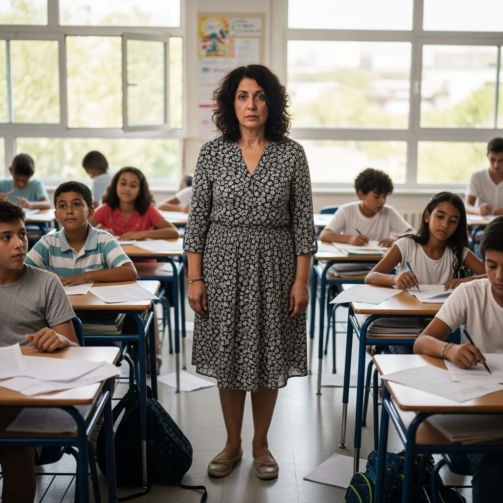 exhausted teacher in a bustling classroom emoji