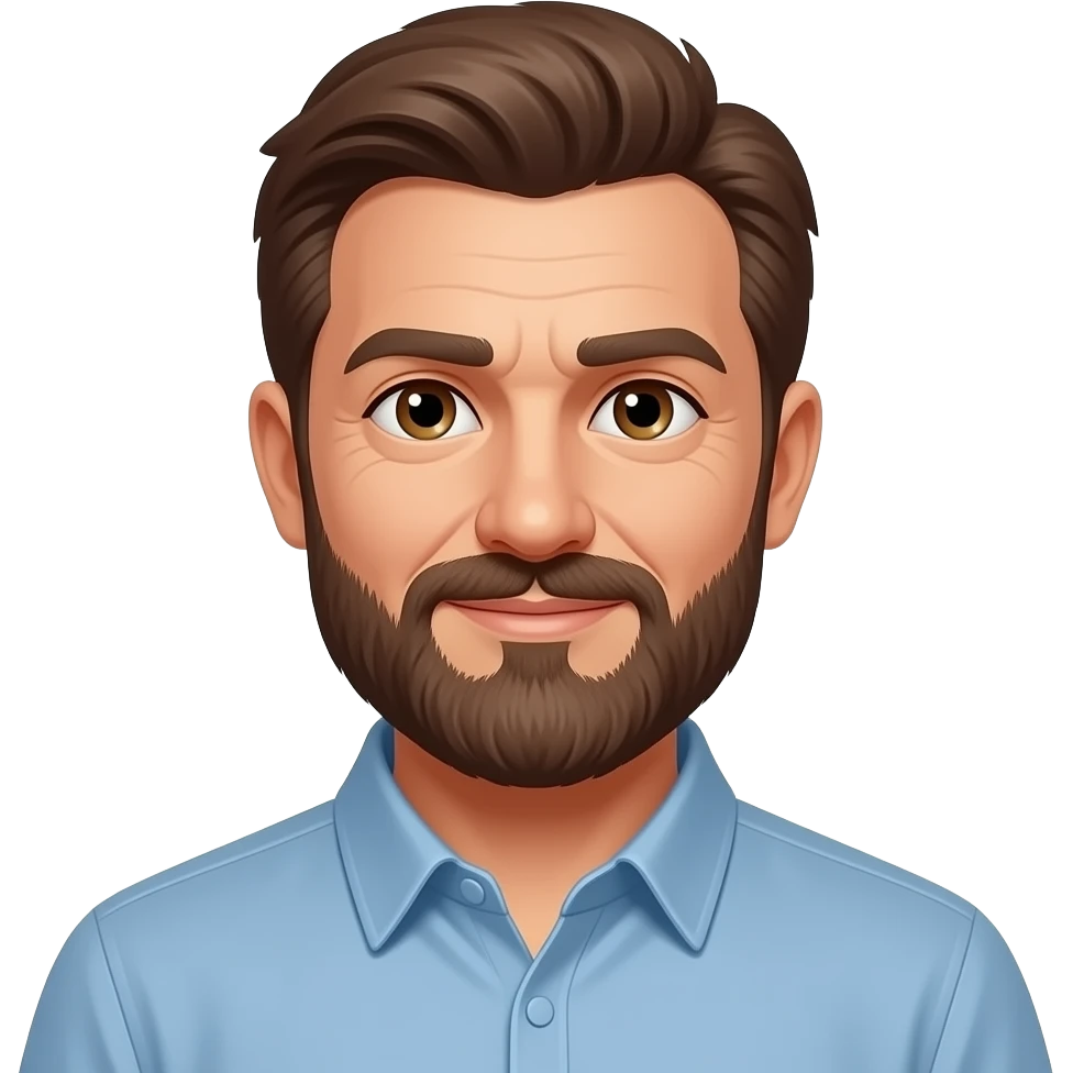 50-year-old man with brown hair and full beard emoji