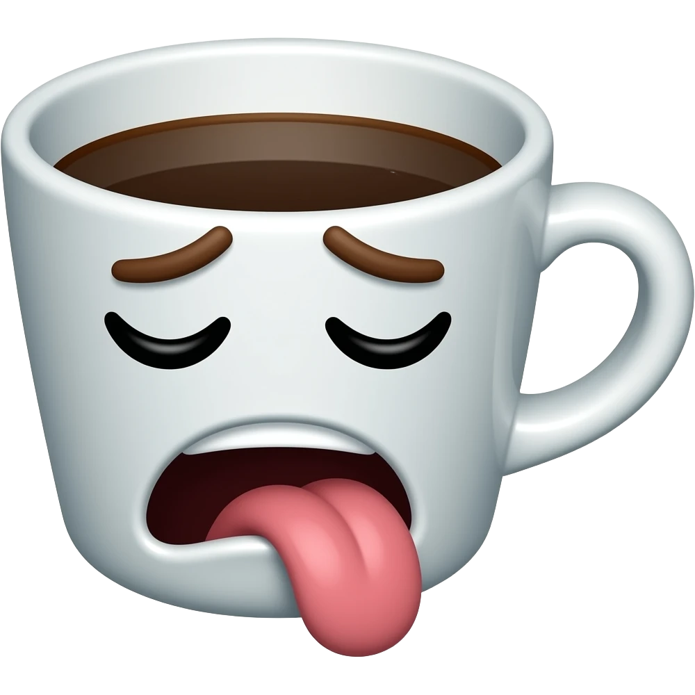 coffee cup animated with eyes closed and mouth with revulsion sticking his tongue   poisoned emoji