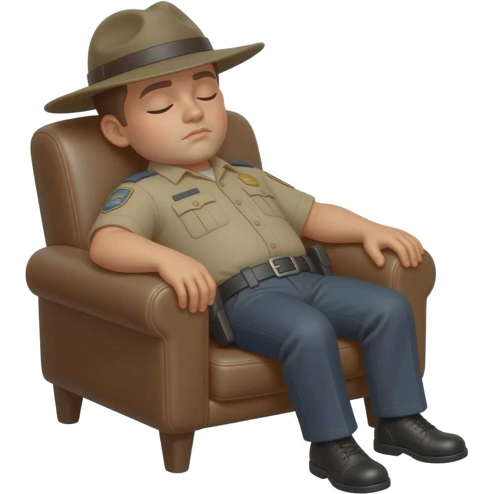 un guardia de zoo sentado en una silla dormido emoji