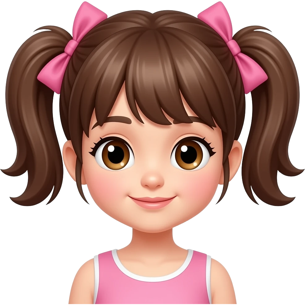 cute girl with brown short pigtails and pink bow emoji