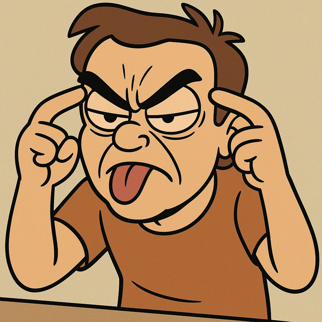 a person concentrating intensely with exaggeratedly furrowed brows and a comically serious face, tongue sticking out, cartoon style emoji