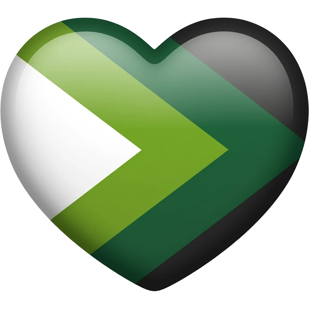 a heart in the colors of the aromantic flag white, green, dark green, darker green, a more darker green, and black emoji