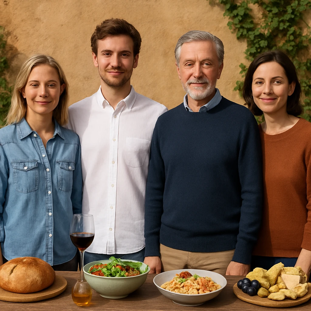 сгенерируй 1 в 1 как на картинке, но убери хлеб из руки человека в белой рубашке, убери руку вниз параллельно телу emoji