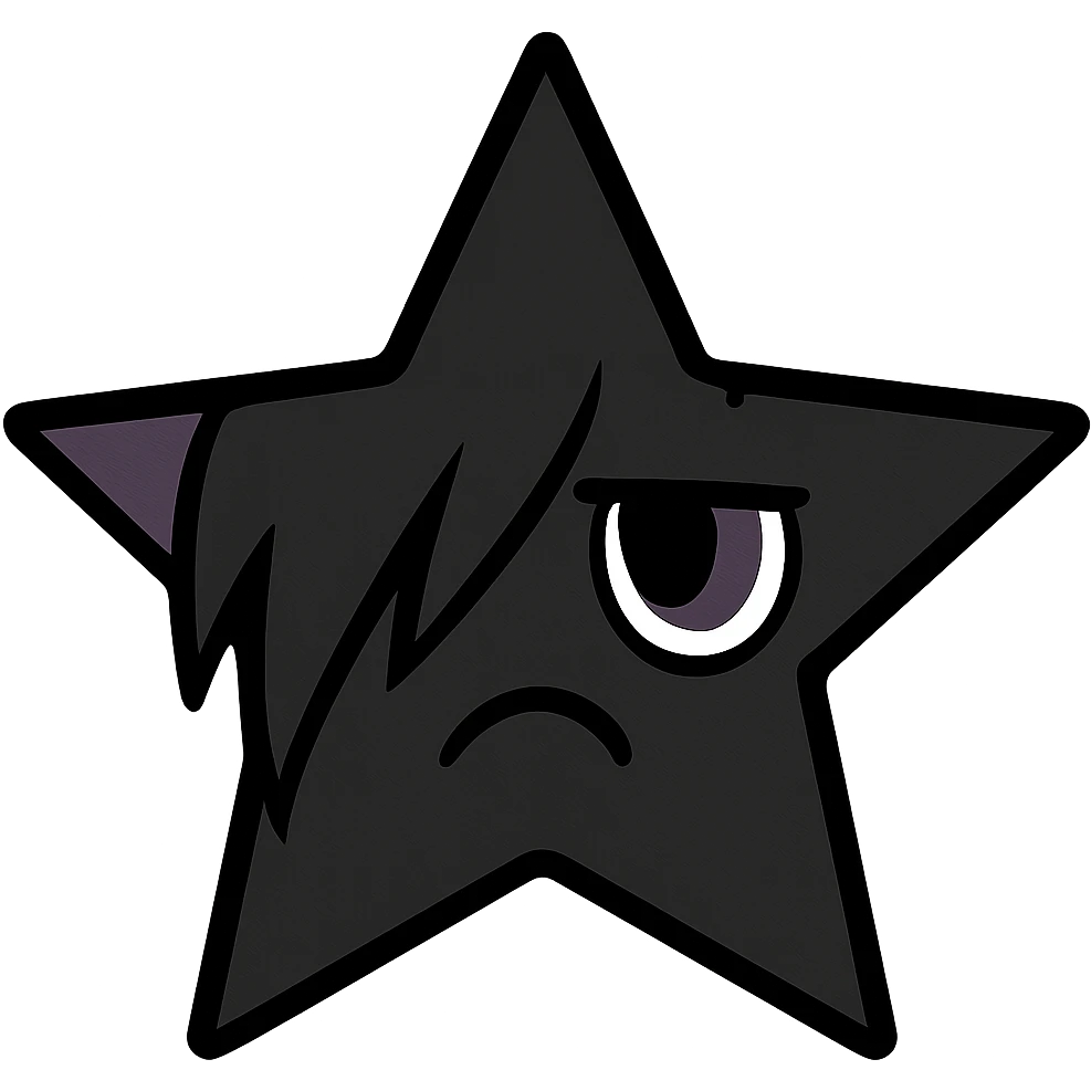 emo star with a face, black and purple, no background emoji