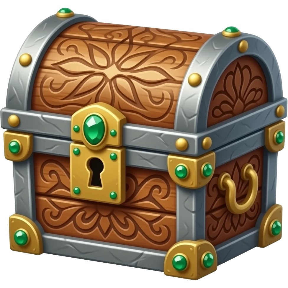 🎁 An ornate, locked treasure chest with brass and gem details emoji