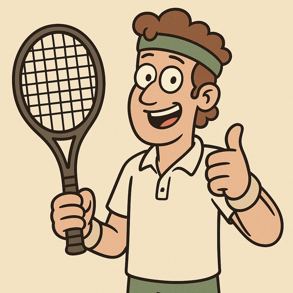 cartoon tennis player giving thumbs up, simple flat toon style emoji