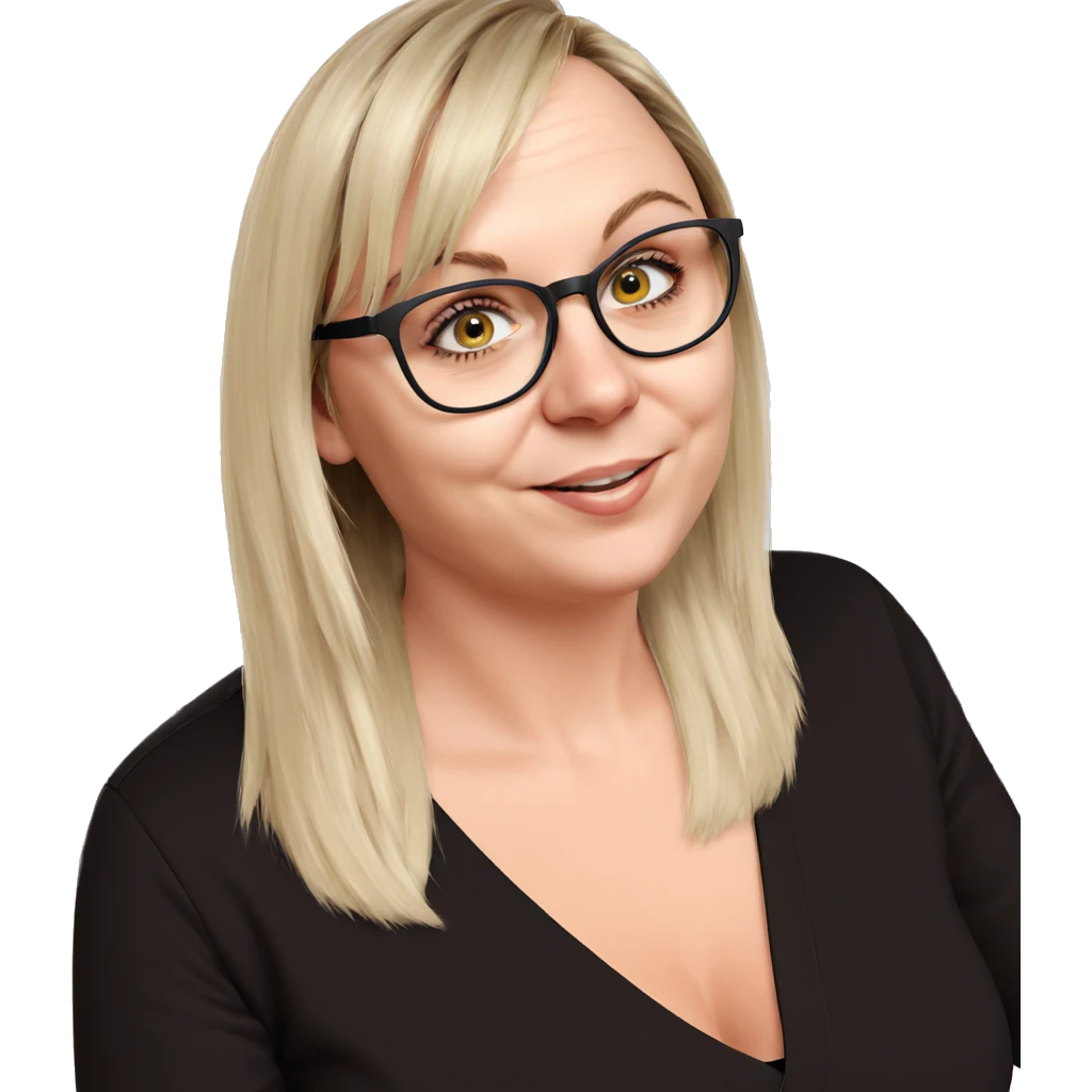 smiling girl with glasses indoors emoji