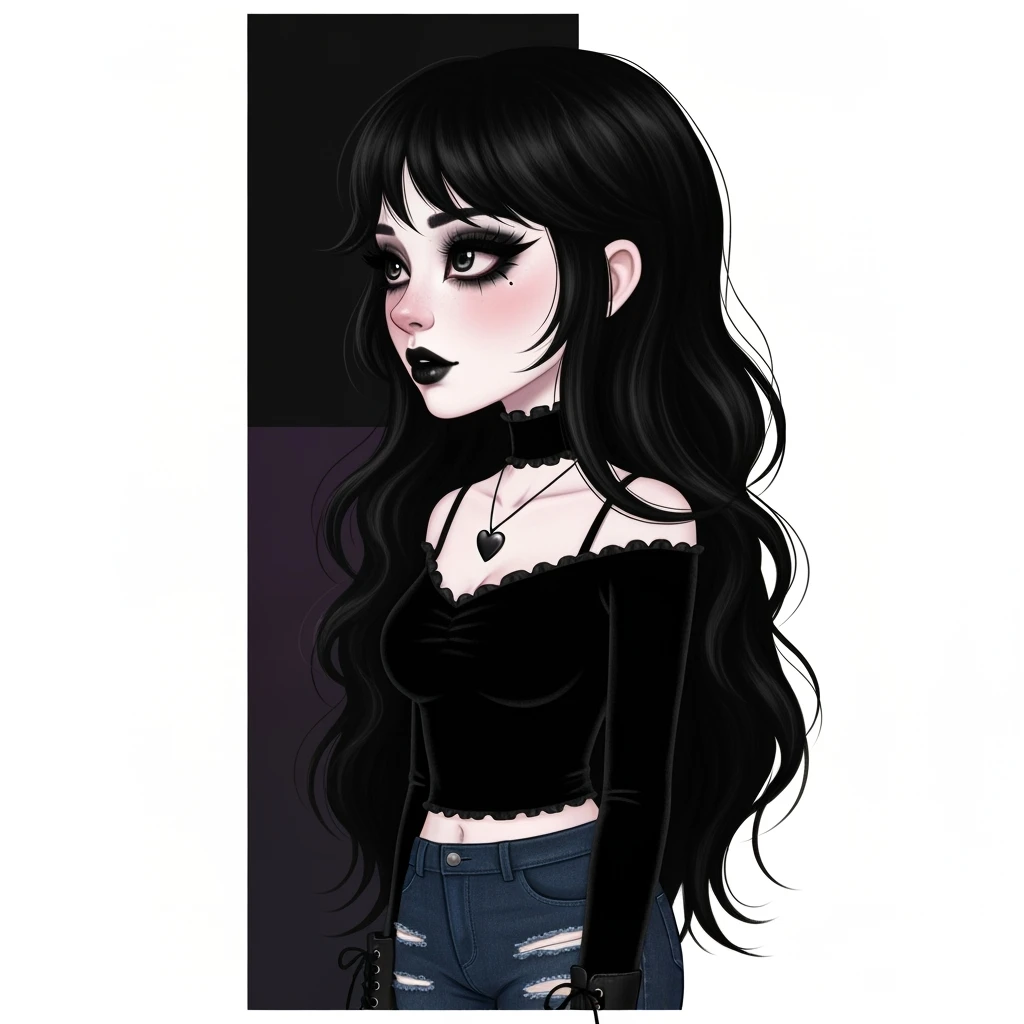 goth profile picture with a heart accent, cute, expressive, minimal, variation 4 emoji