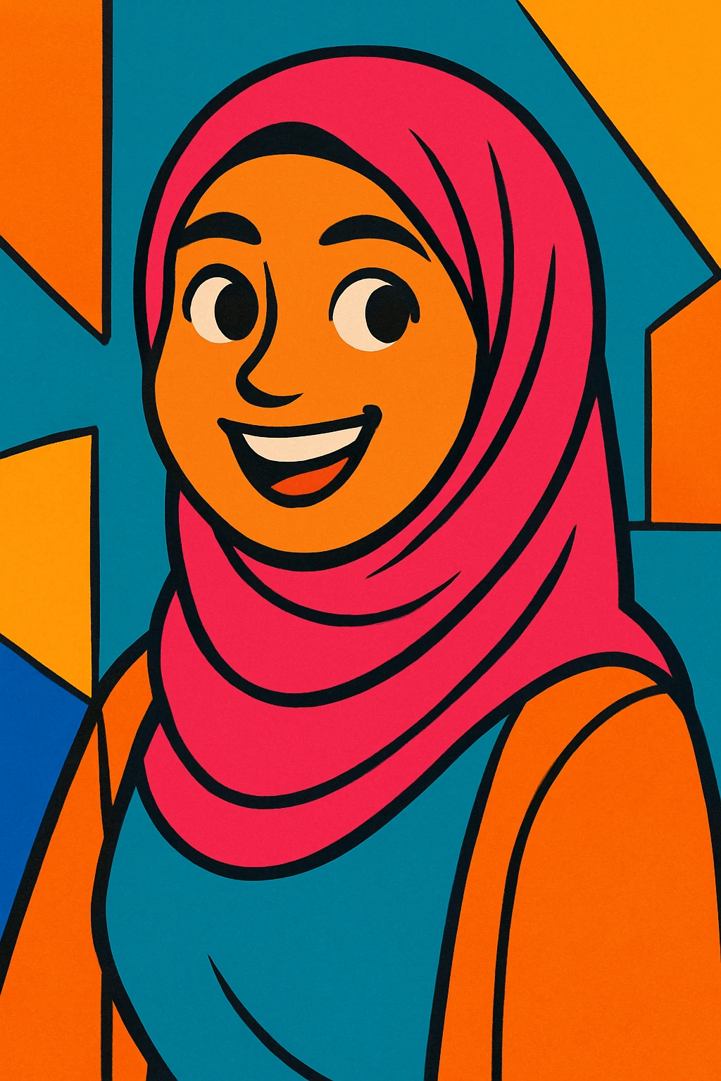 a hijabi, vibrant cartoon style, smiling emoji