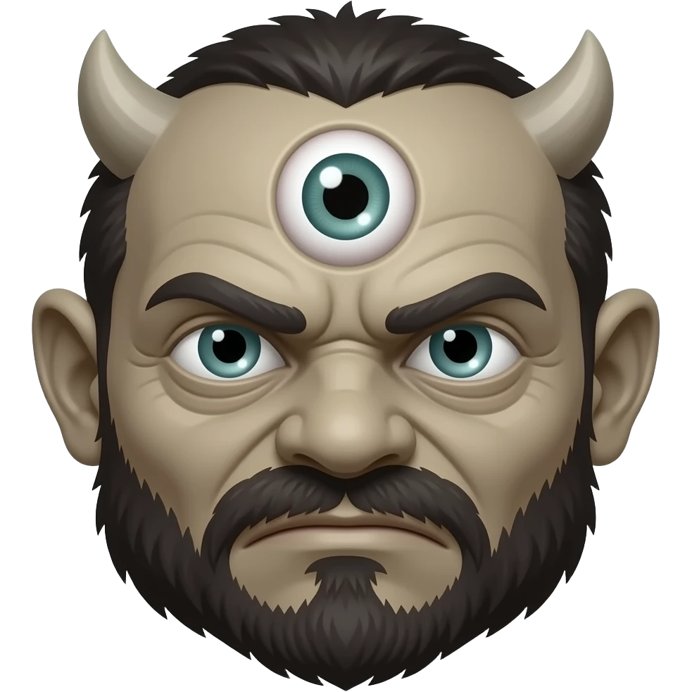 One eyed troll  no eyes, ugly face, cyclop. An eye in the middle of his forehead emoji